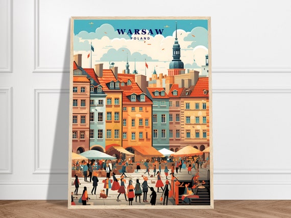 Warsaw Travel Print Poland Collection Old Town City Framed Wall Art Market Skyline
