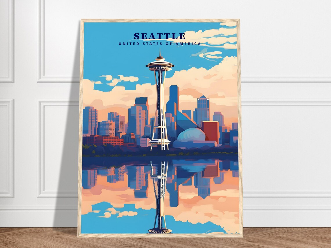 Seattle Washington Space Needle Skyline Retro Vintage Travel Poster