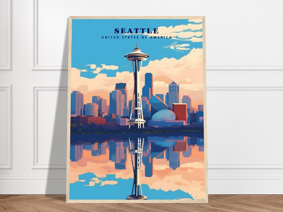 Seattle Washington Space Needle Skyline Retro Vintage Travel Poster