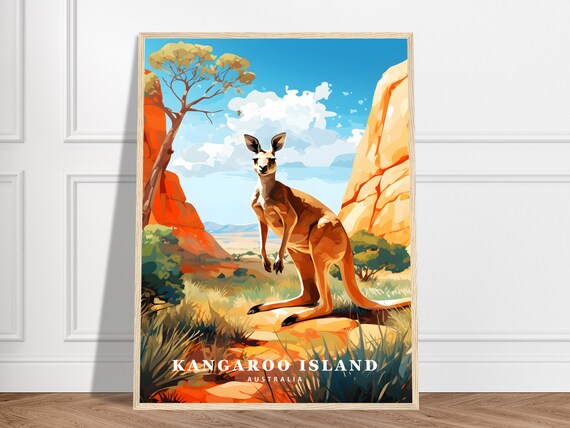 Kangaroo Island Travel Print Australia Collection Art Poster Desert Landscape Wall Animal