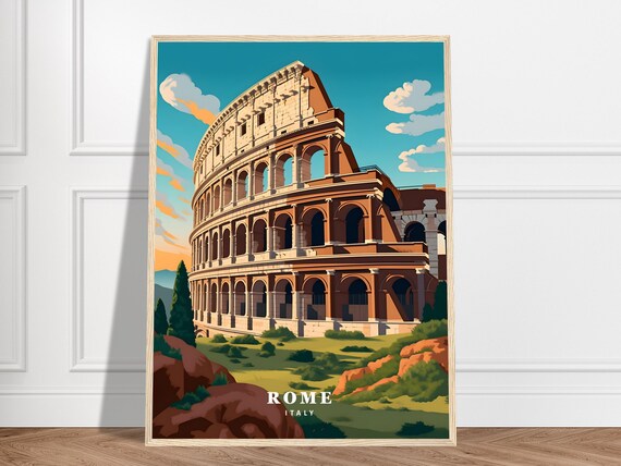 Rome Travel Poster, Historic Colosseum Landmark