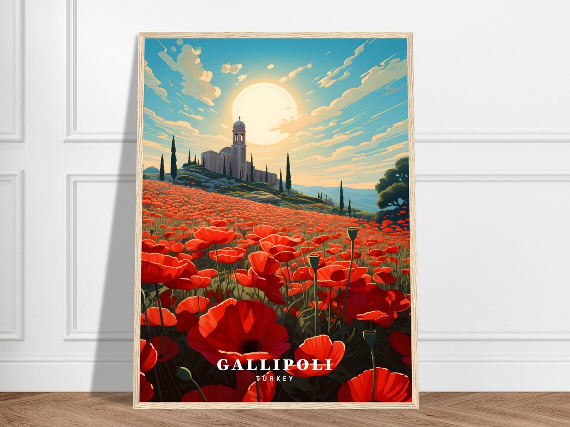 Gallipoli Turkey Red Poppy Fields Memorial Sunrise Travel Poster