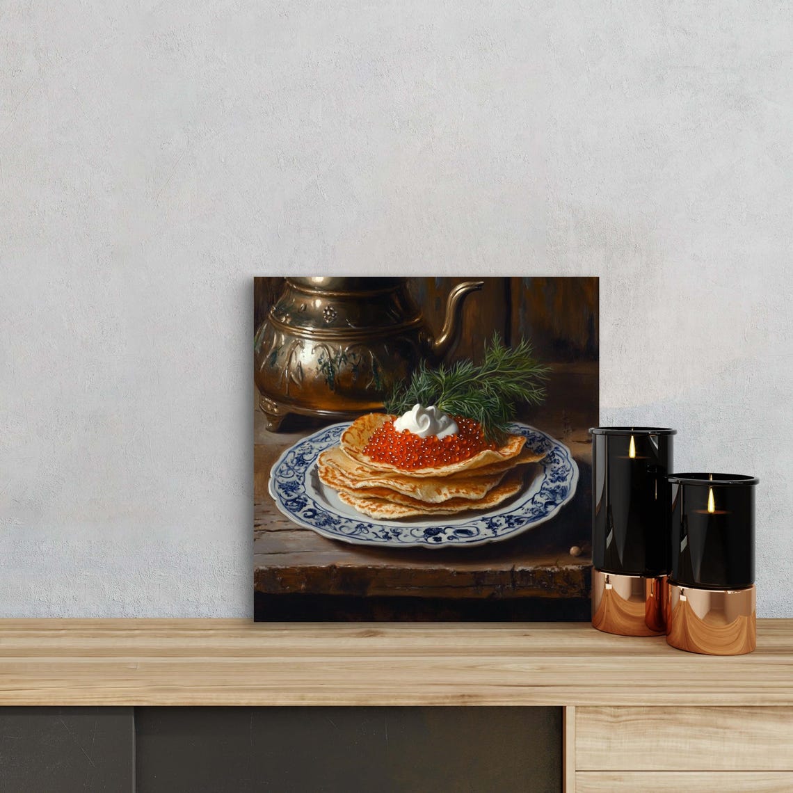 Russian Blini Pancakes With Red Caviar Cream Samovar Still Life Poster
