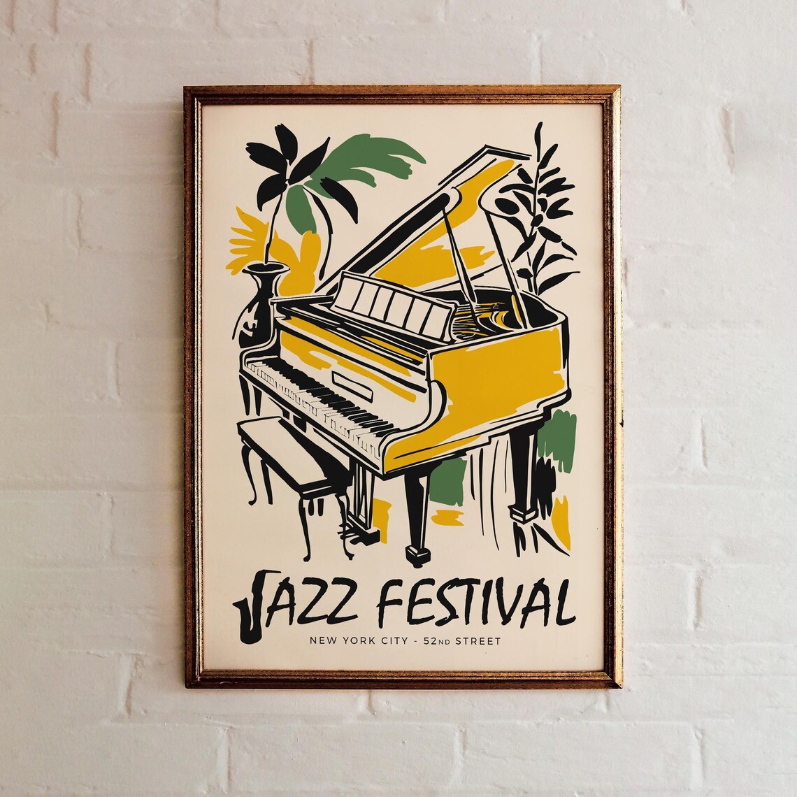 New York 52nd Street Jazz Festival Golden Grand Piano Poster
