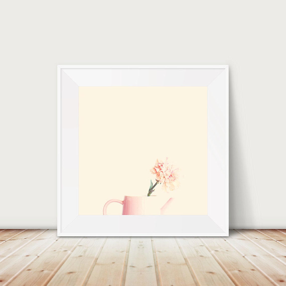 Pink Cup With Single Blossom Minimalist Still Life Photo Poster