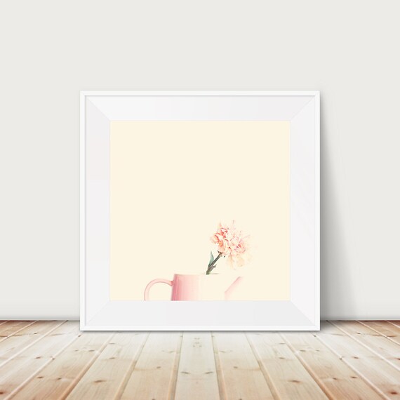 Pink Cup With Single Blossom Minimalist Still Life Photo Poster