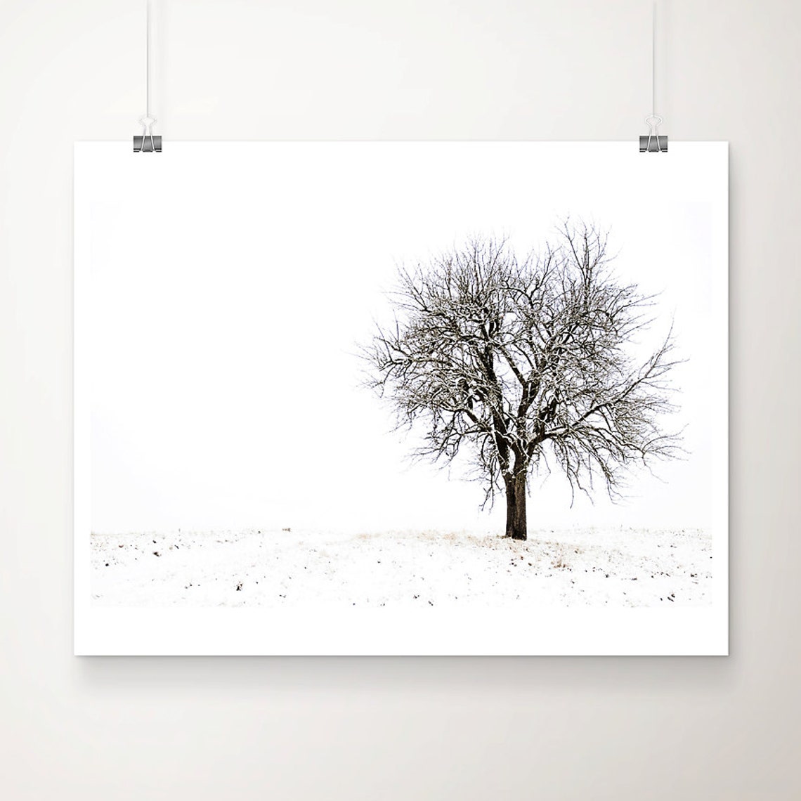 Snow Covered Tree Minimalist Winter White Landscape Photo Print