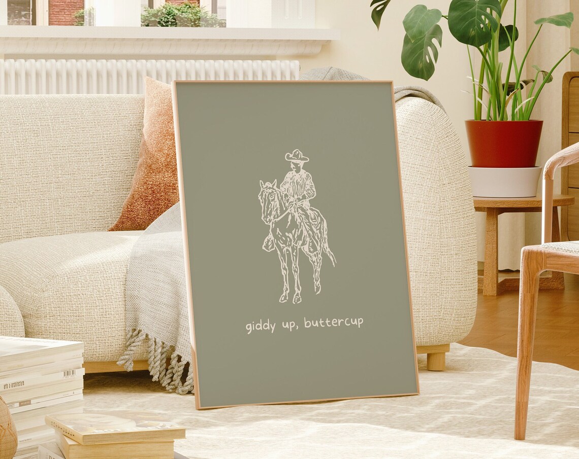 Giddy Up Buttercup Cowboy Poster Sage Green Western Horse Art Design - Image 4