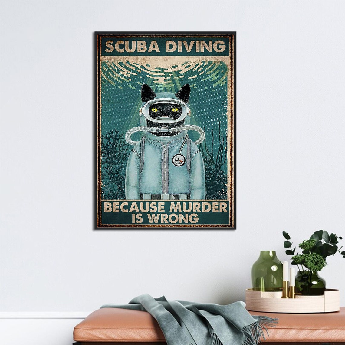 Black Cat Scuba Diving Because Murder Is Wrong Funny Gift Poster - Image 3