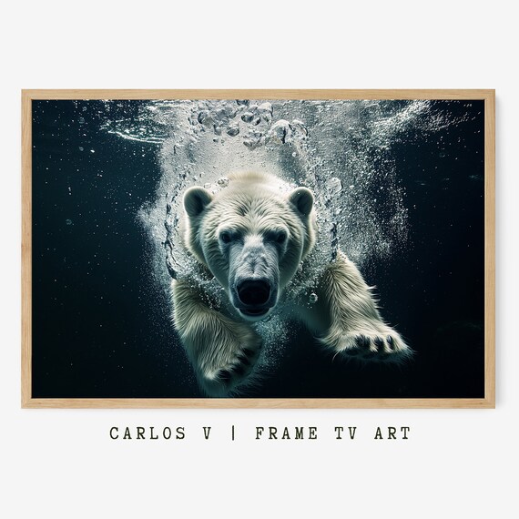 Polar Bear Swimming Underwater Arctic Wildlife Photography Frame TV Poster