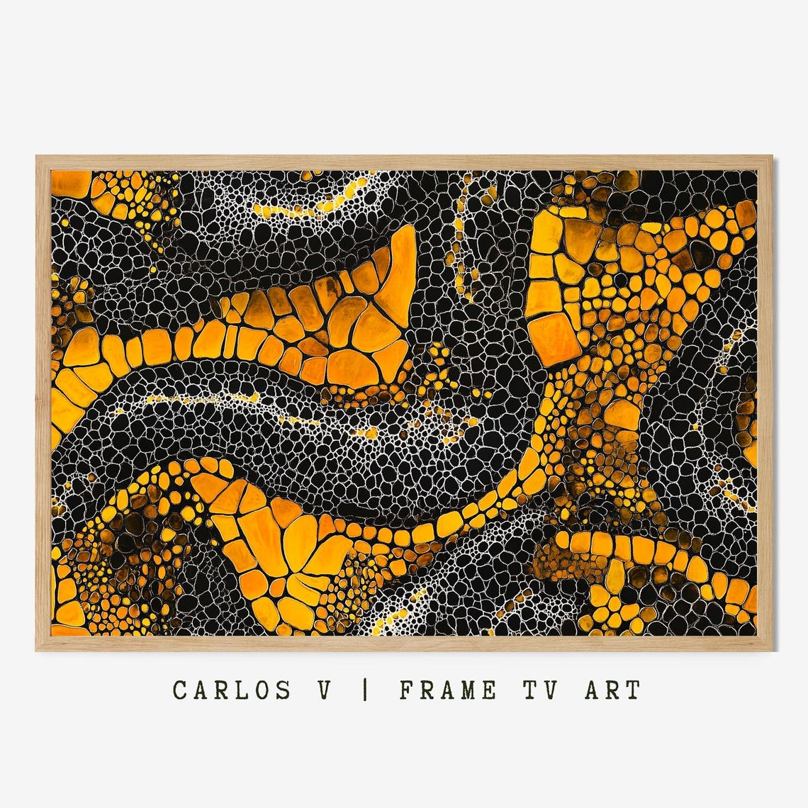 Golden Snake Scale Mosaic Black and Orange Abstract Wall Art