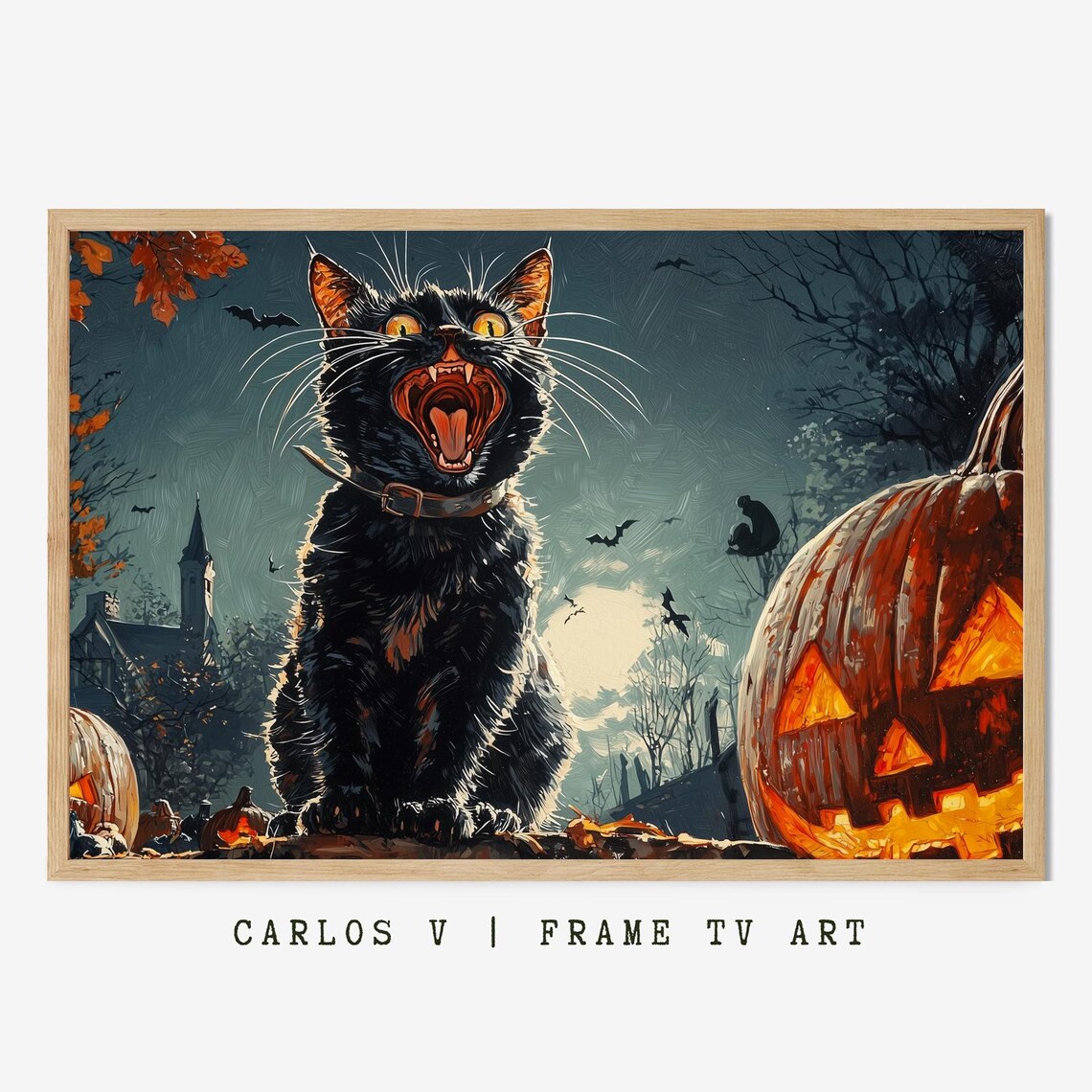 Black Cat With Jack O Lantern, Halloween Illustration