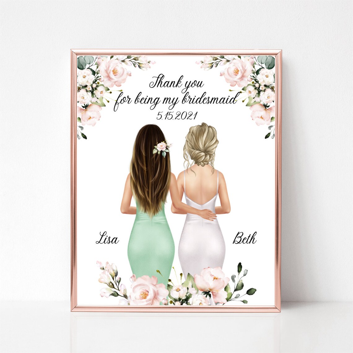 Thank You for Being My Bridesmaid Custom Floral Wedding Poster Art - Image 2