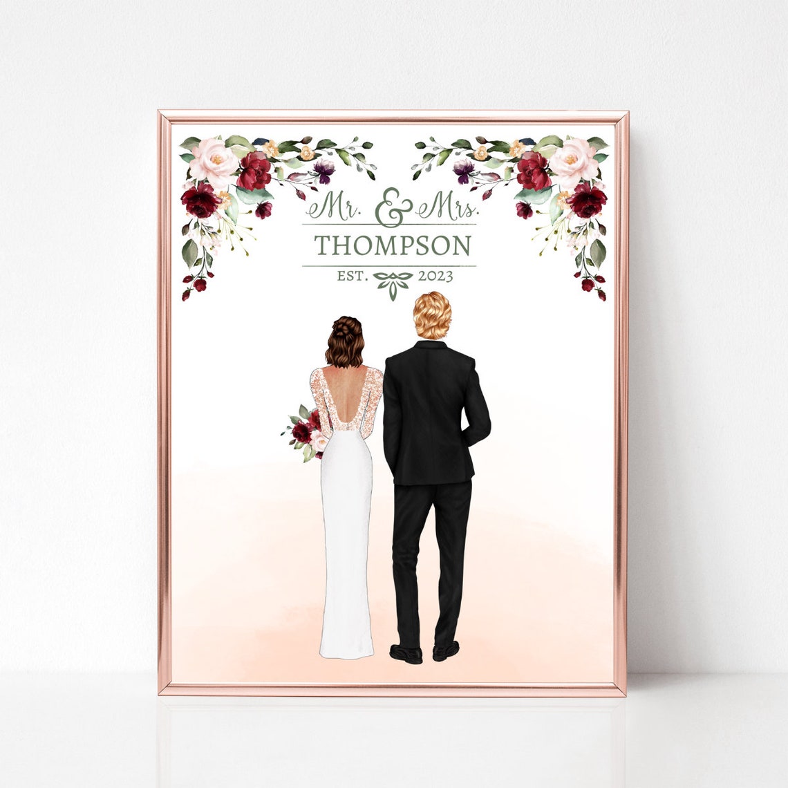 Mr And Mrs Personalized Wedding Portrait Keepsake Gift Poster - Image 2
