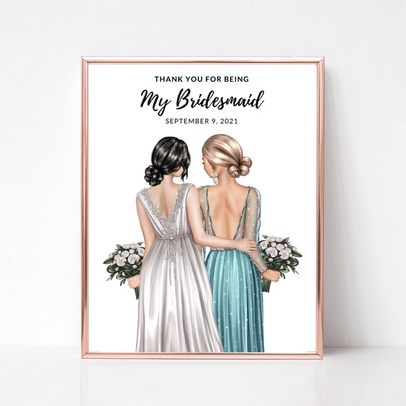 Thank You For Being My Bridesmaid Wedding Day Keepsake Portrait Poster
