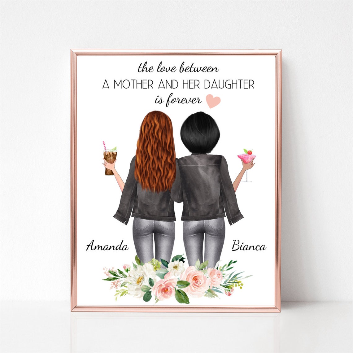 Personalized Mother Daughter Coffee Portrait Love Is Forever Print - Image 2