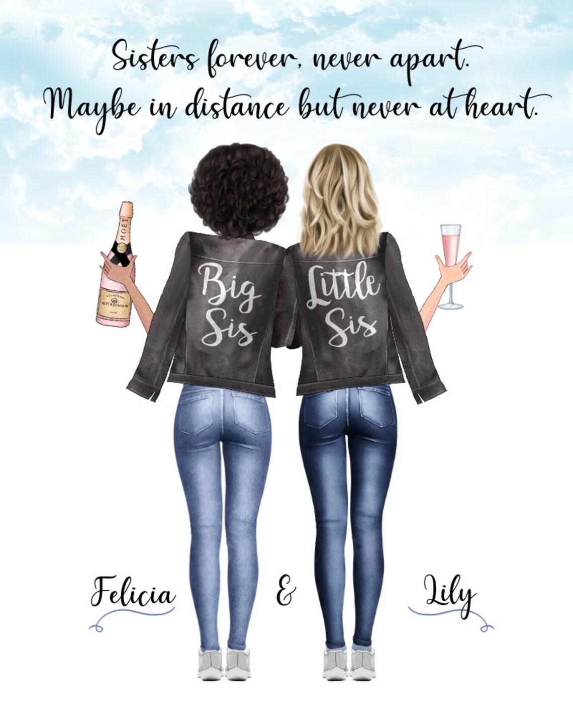 Sisters Forever Never Apart Big Sis Little Sis Poster Gift for Her - Image 3