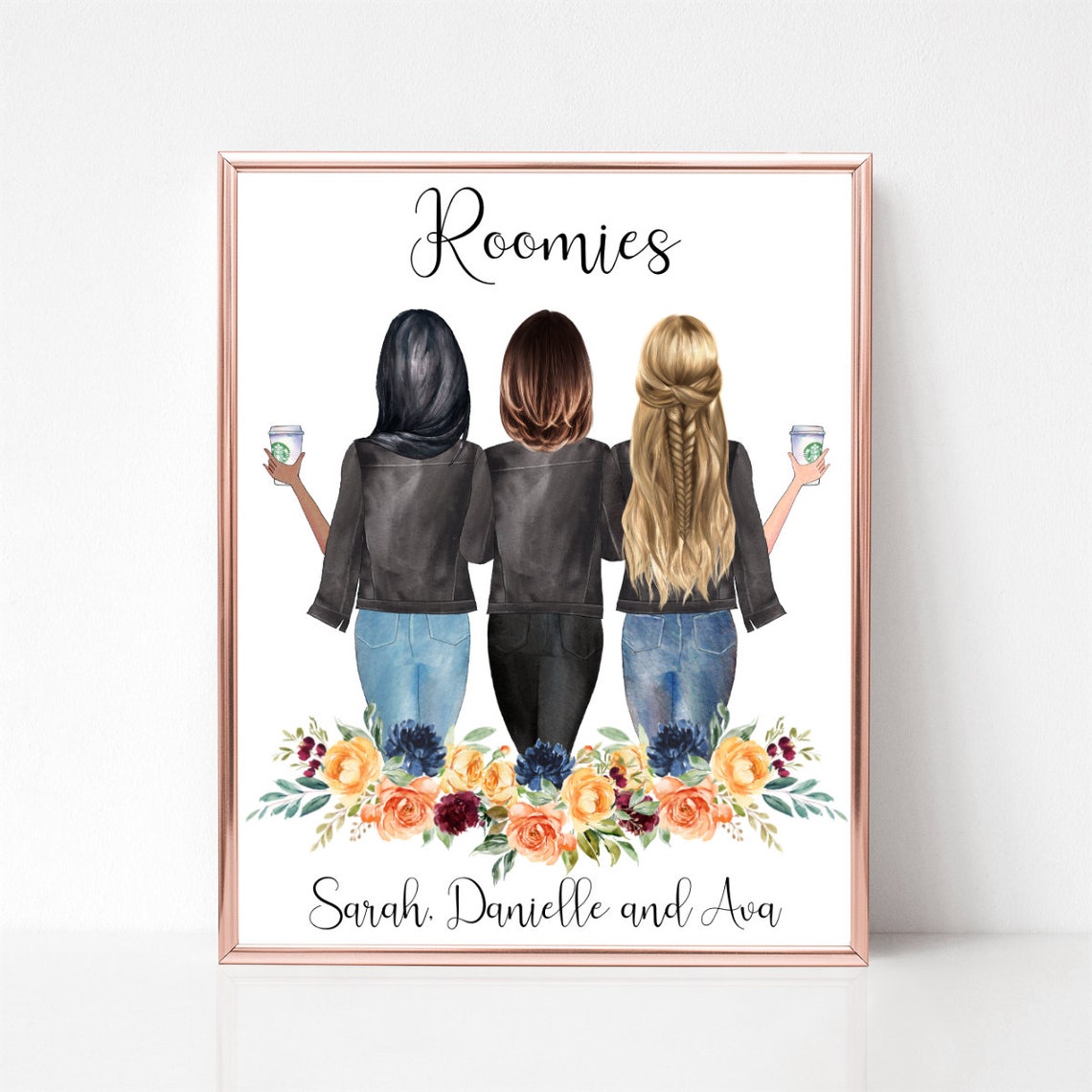 Roomies Three Friends Floral Wreath Best Friends Dorm Gift Poster - Image 2