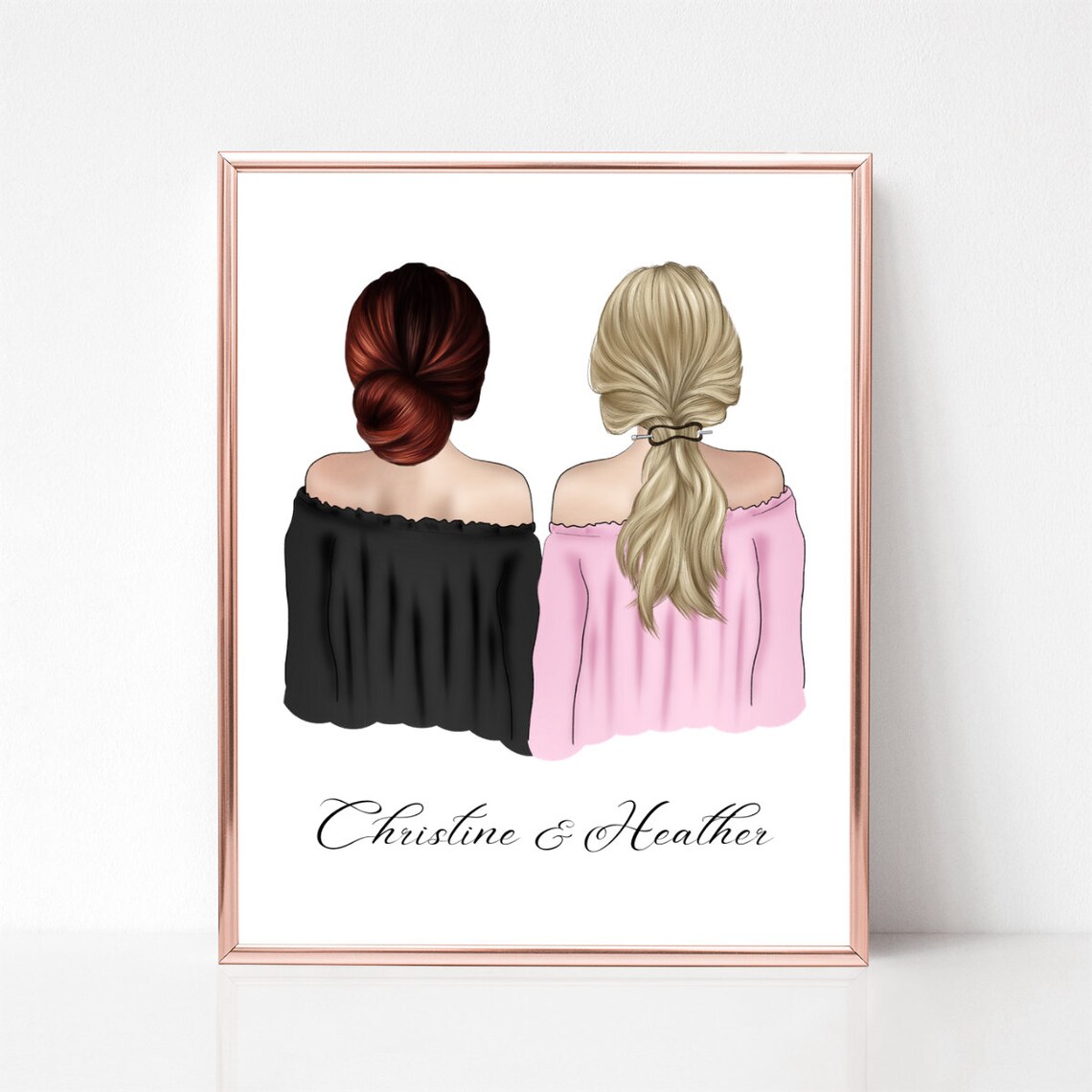 Personalized Best Friends Portrait Two Women Custom Friendship Print