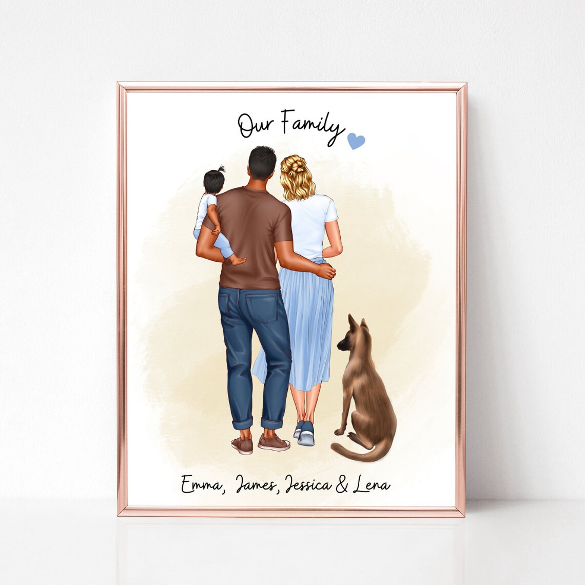 Our Family Portrait Dad Mom Daughter and Dog Custom Gift Poster
