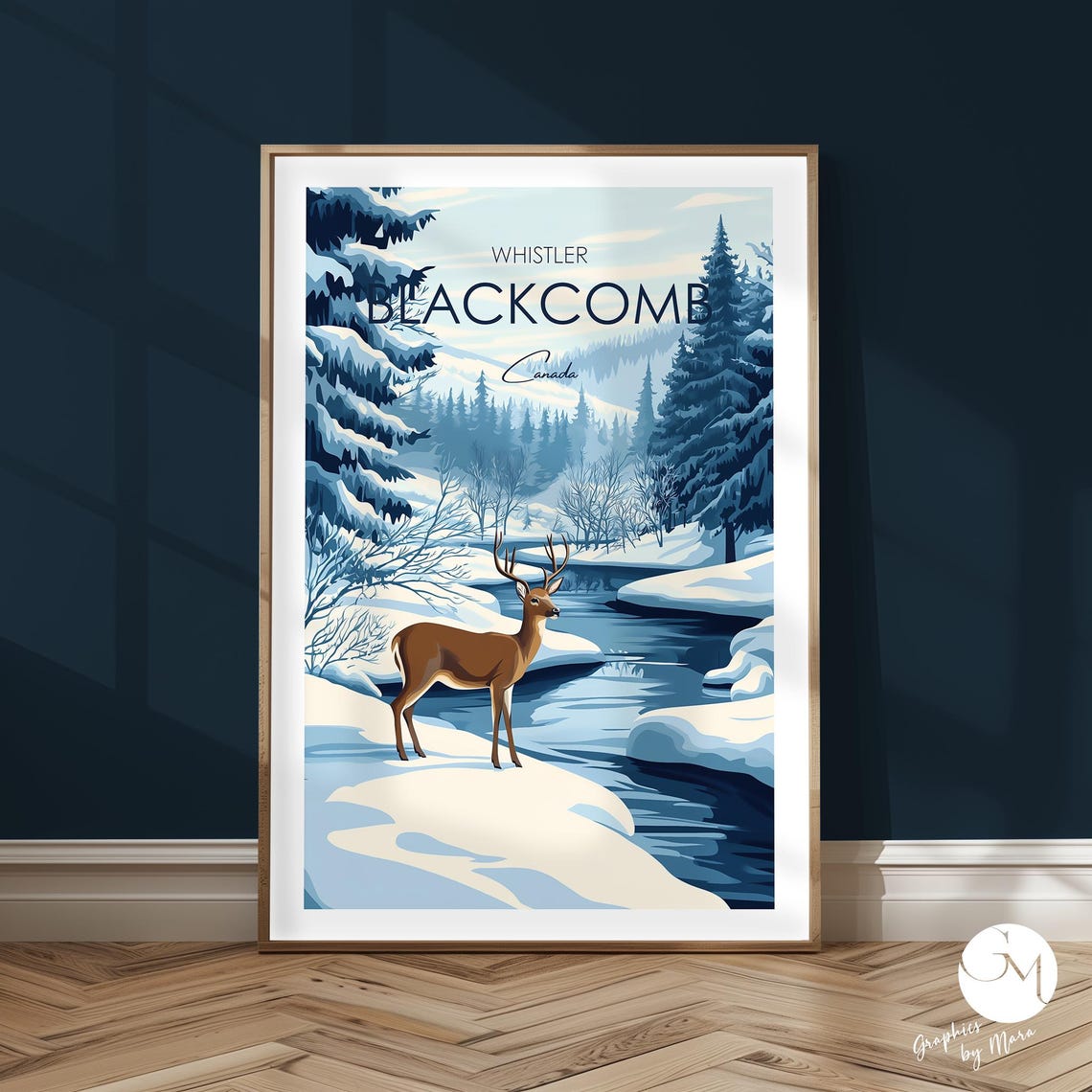 Whistler Blackcomb Canada Deer By Snowy River Winter Travel Poster