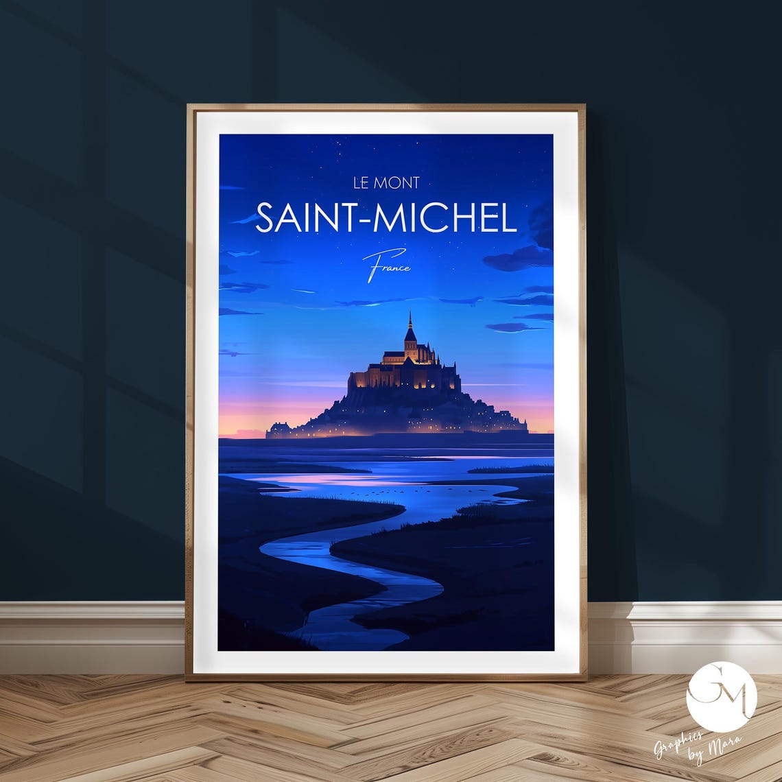 Le Mont Saint-Michel Night Tidal Abbey France Illustration Poster