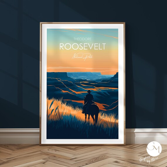Theodore Roosevelt National Park Sunset Cowboy Horse Travel Poster