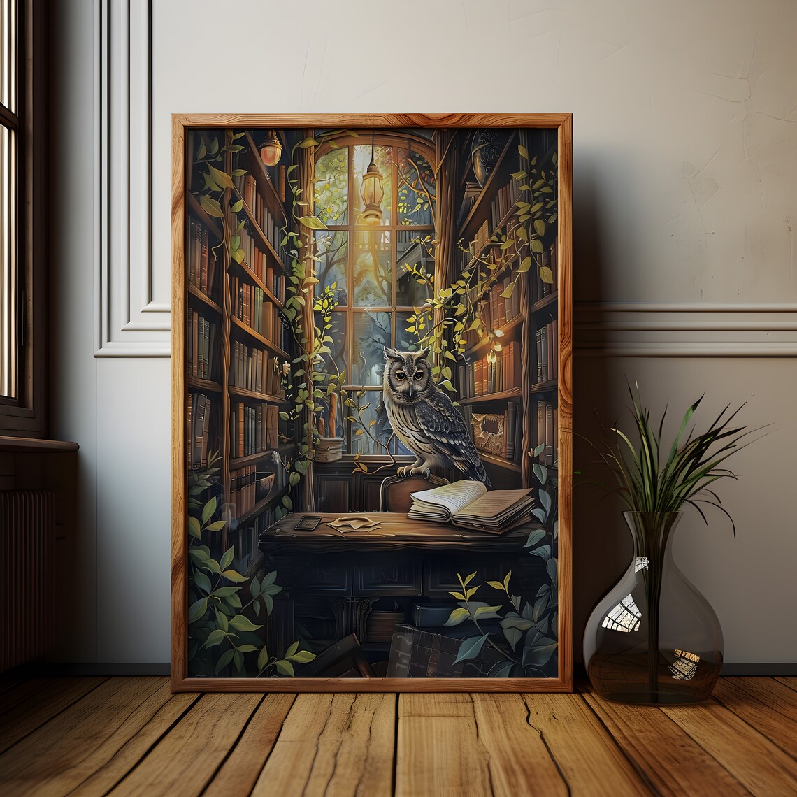 Wise Owl, Dark Academia Cottage Library Decor - Image 2