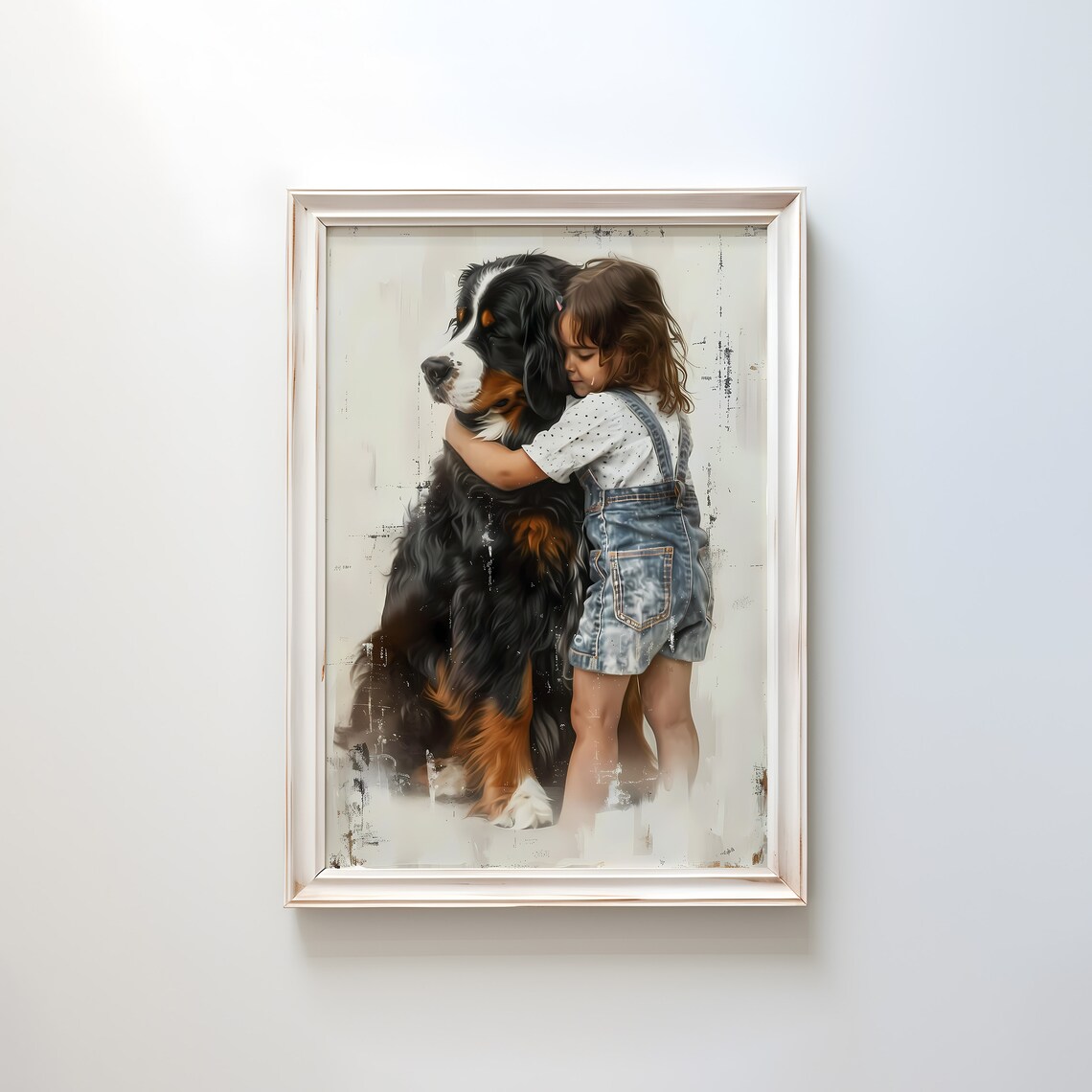 Girl Bernese Mountain Dog Art Print, Nursery Decor