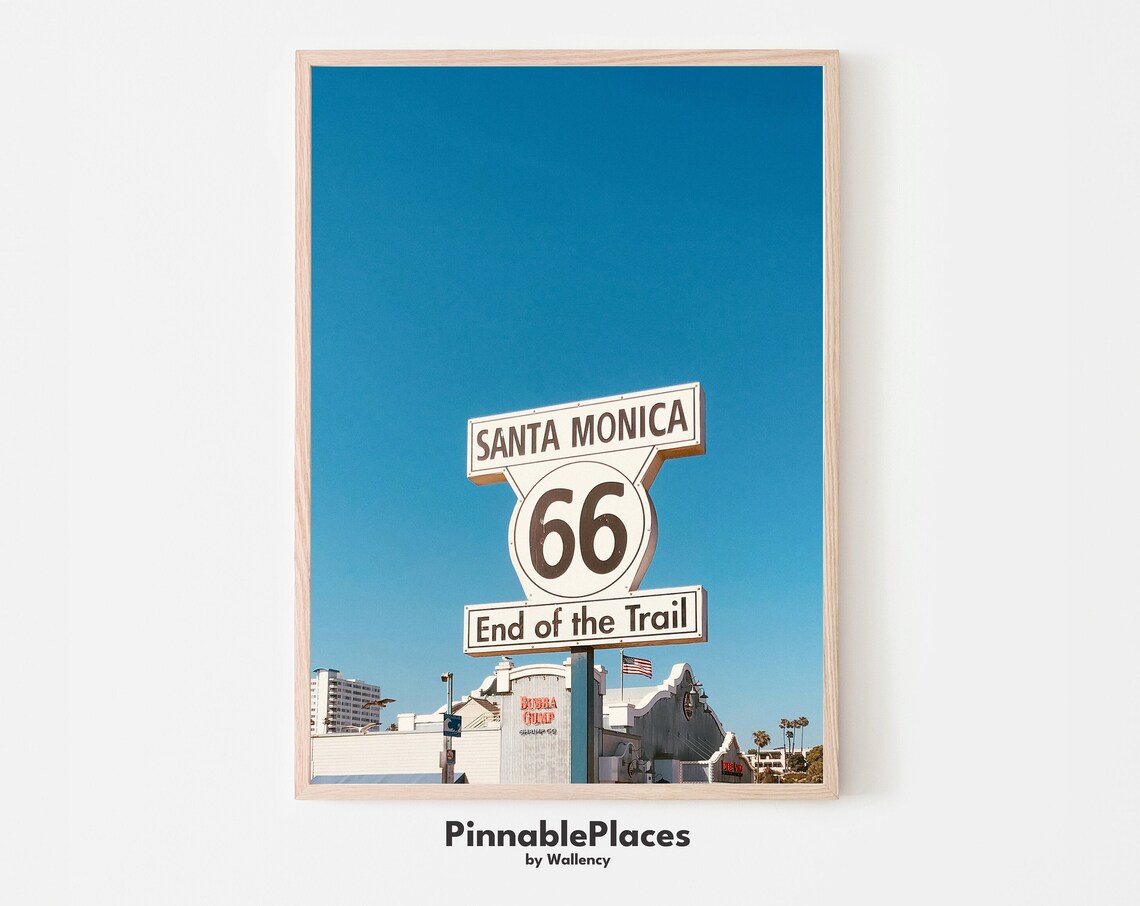 Route 66 End of the Trail Santa Monica Sign Blue Sky Americana Photo Poster