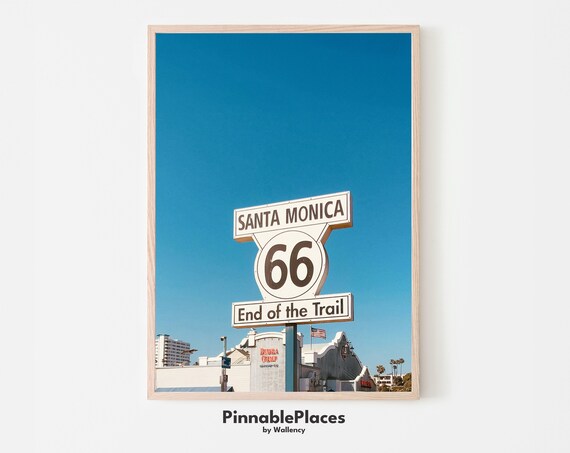 Route 66 End of the Trail Santa Monica Sign Blue Sky Americana Photo Poster