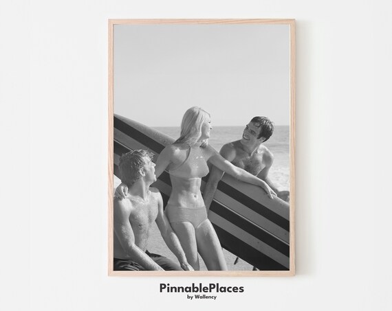 Vintage Beach Friends Black And White Surf Photo Retro Swimsuit Poster