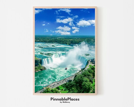 Niagara Falls Aerial Photography Thundering Waterfall Blue Sky Photo Print