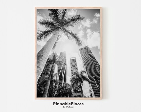 Miami Palm Trees Black And White Photography City Skyline Photo Print
