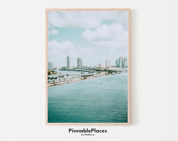 Miami Beach Aerial Coastline Photography Poster Turquoise Ocean Art
