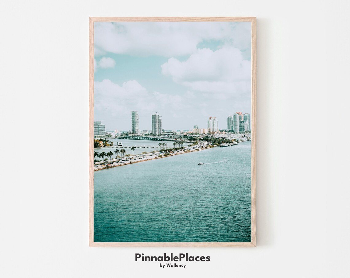 Miami Beach Aerial Coastline Photography Poster Turquoise Ocean Art