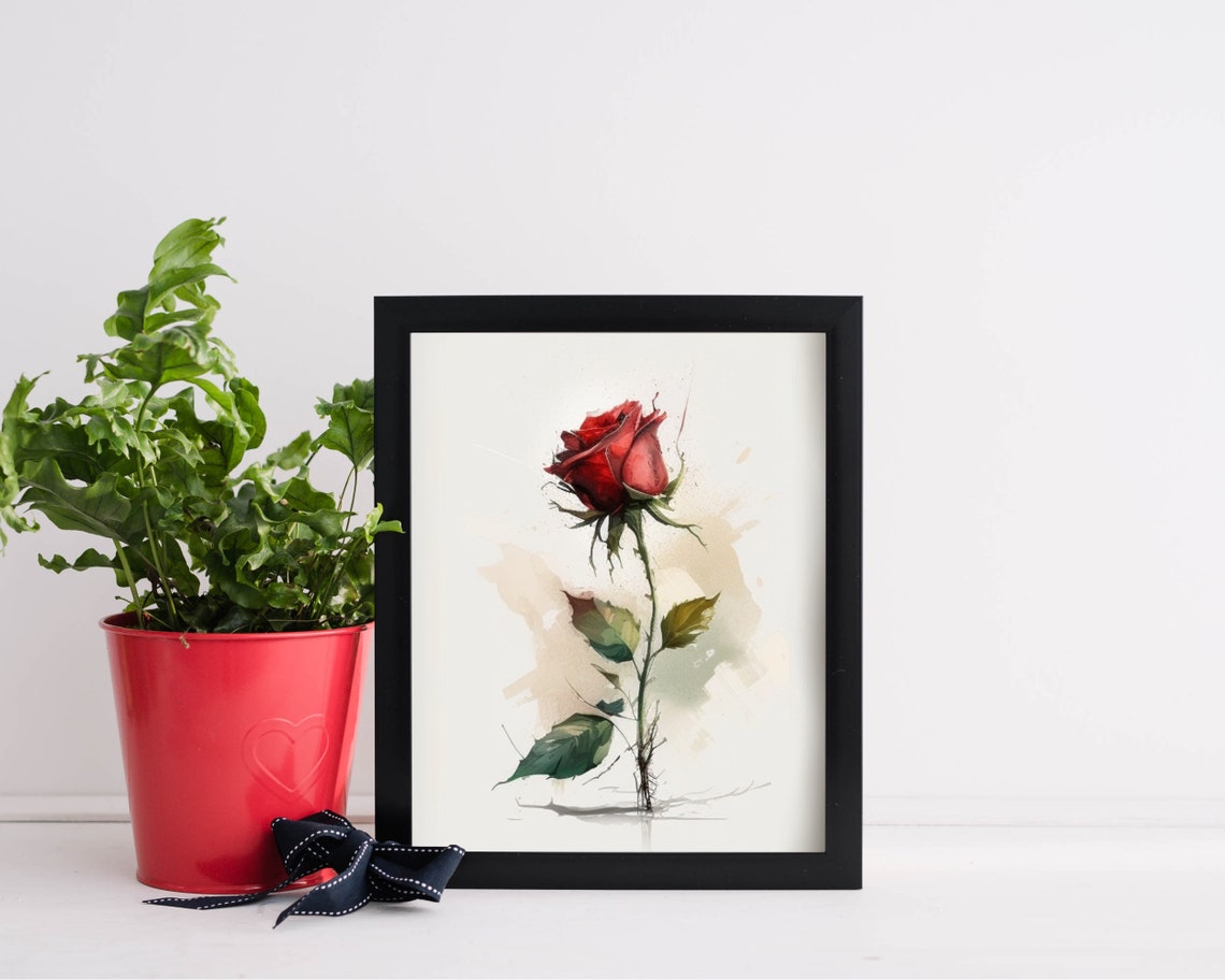 Elegant Red Rose Bloom Watercolor Botanical Flower Wall Poster - Image 3