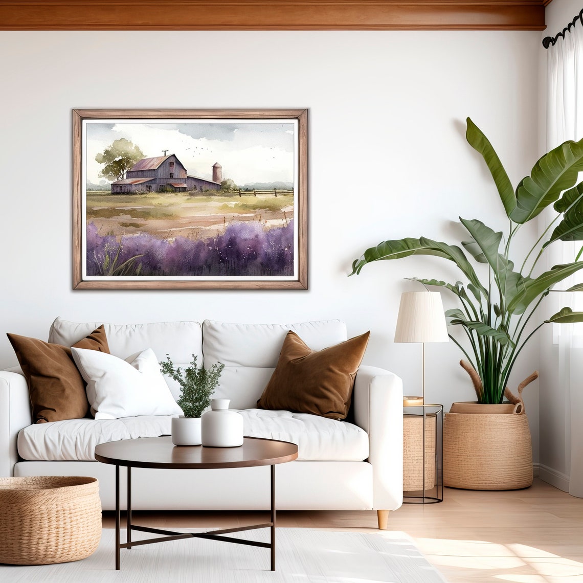 Rustic Barn with Lavender Field Watercolor Farmhouse Landscape Poster - Image 2