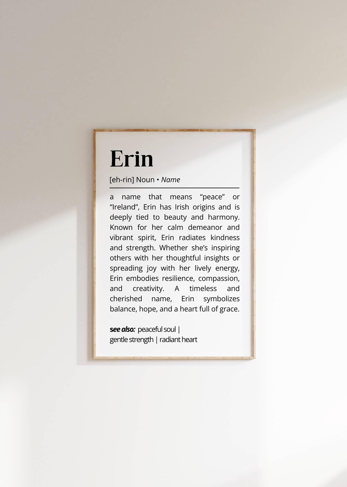 Erin Name Definition, Minimalist Typography Art Print