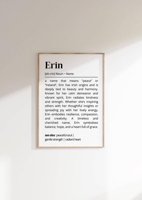 Erin Name Definition, Minimalist Typography Art Print