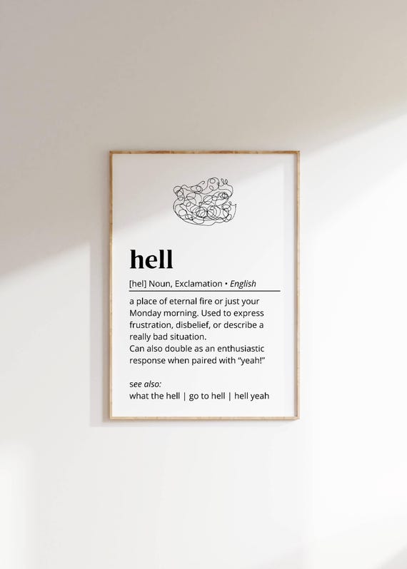 Funny Profanity Wall Art Minimalist Hell Definition Poster Quirky Language Decor Gift For Sarcastic Friends Humor Lovers Typography As Art