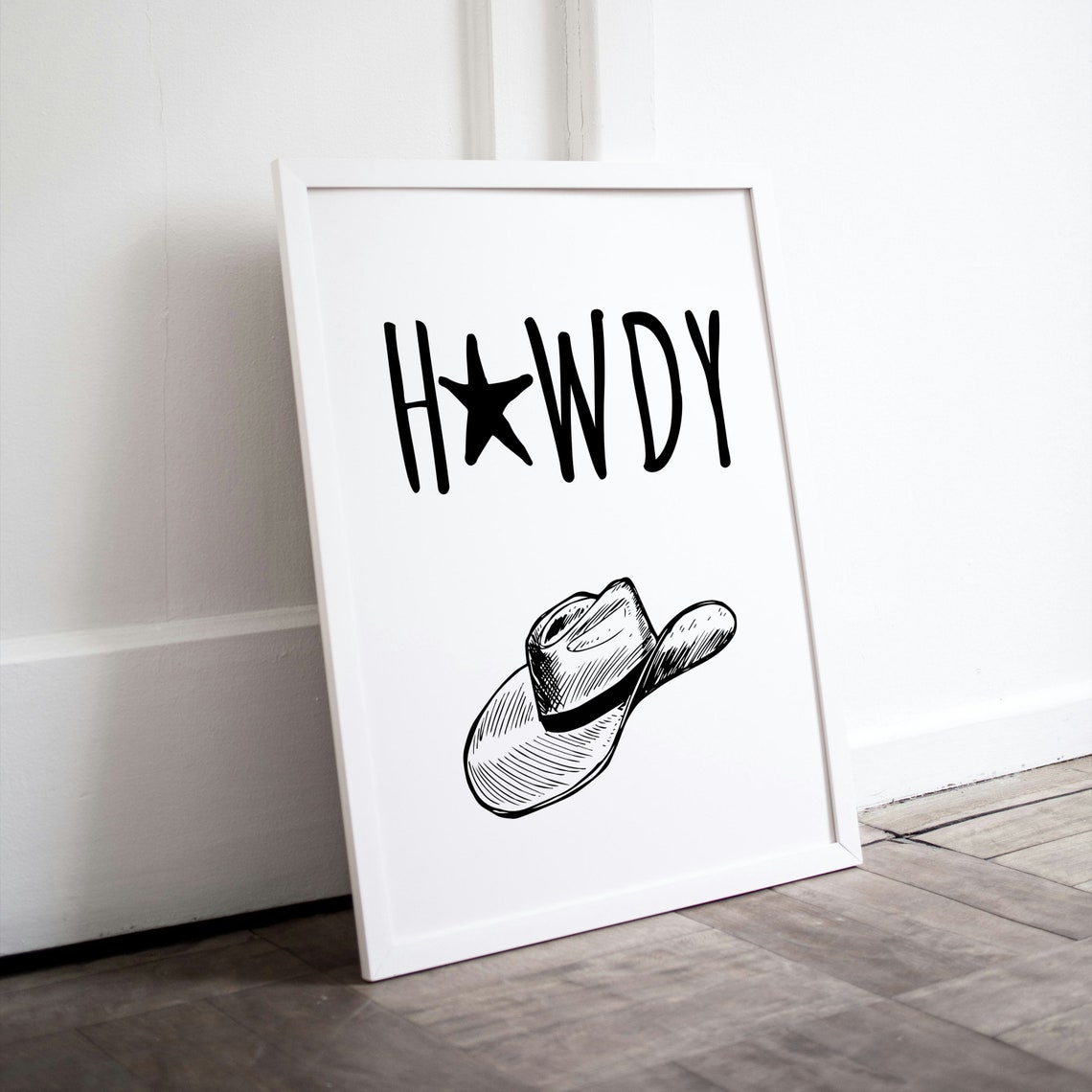Howdy Cowboy Hat Sketch Western Typography Ranch Decor Poster