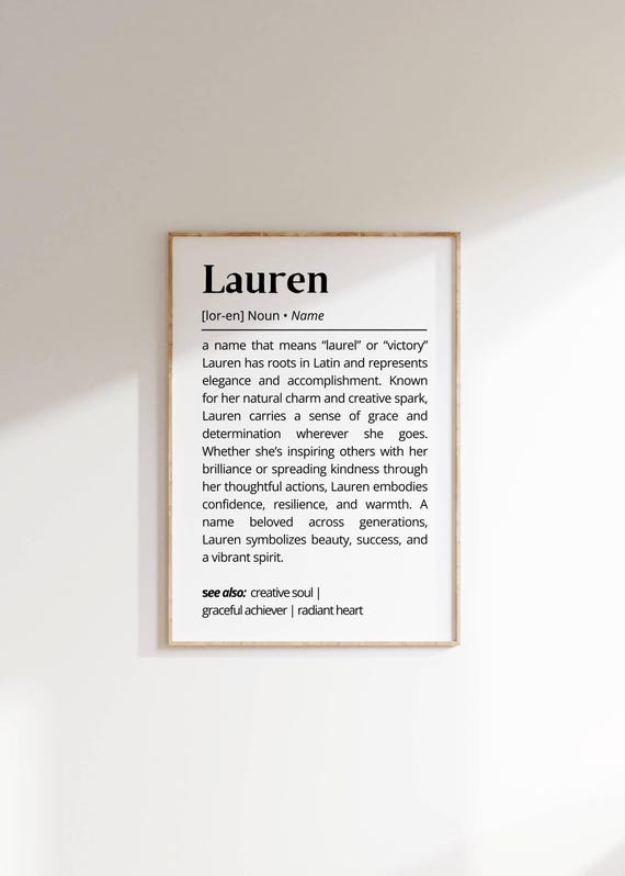 Lauren Name Definition Wall Art Personalized Name Meaning Poster Elegant Typography Gift For Her Minimalist Creative Name Decor