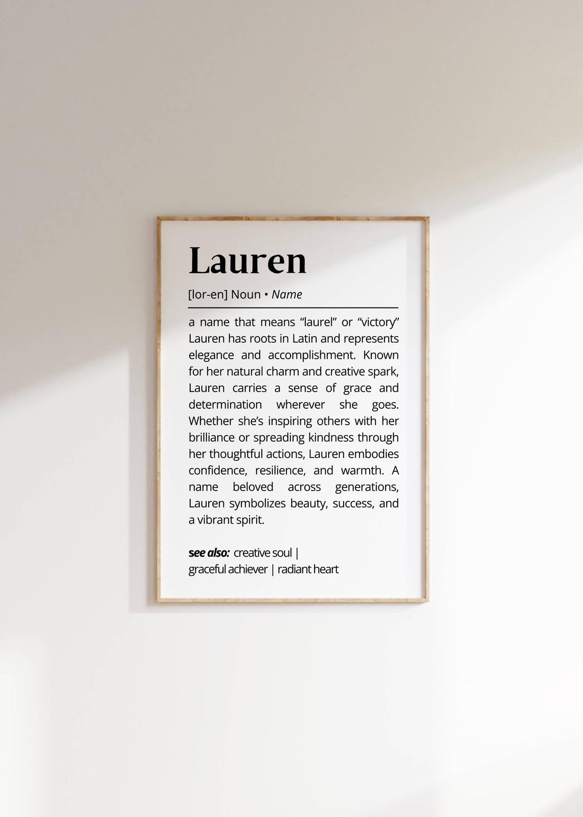 Lauren Name Definition Wall Art Personalized Name Meaning Poster Elegant Typography Gift For Her Minimalist Creative Name Decor