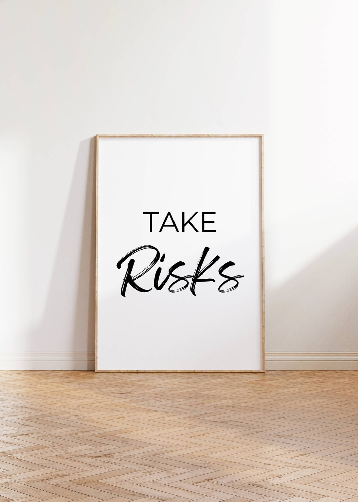 Take Risks Black White Minimalist Motivational Office Quote Art Poster
