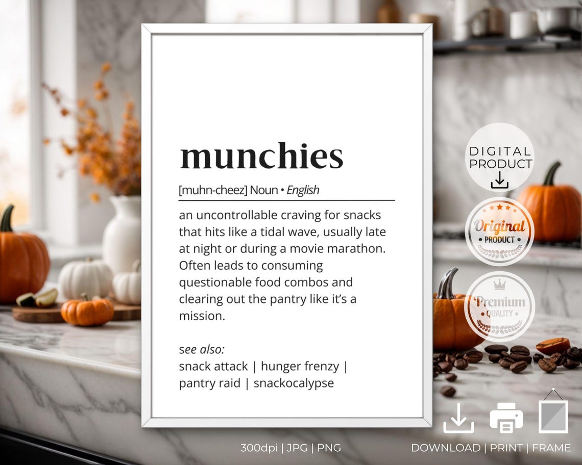 Munchies Definition Poster Funny Kitchen Quote Dictionary Style Art - Image 2