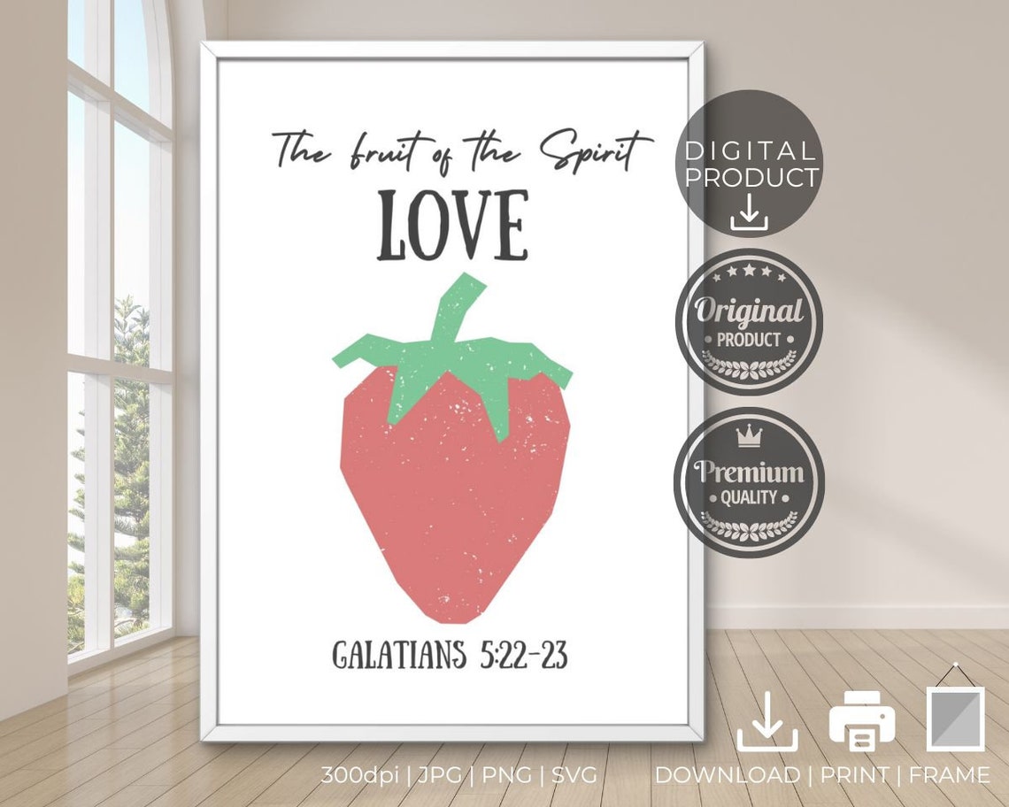 Fruit of the Spirit Love Strawberry Bible Verse Wall Decor Poster - Image 3