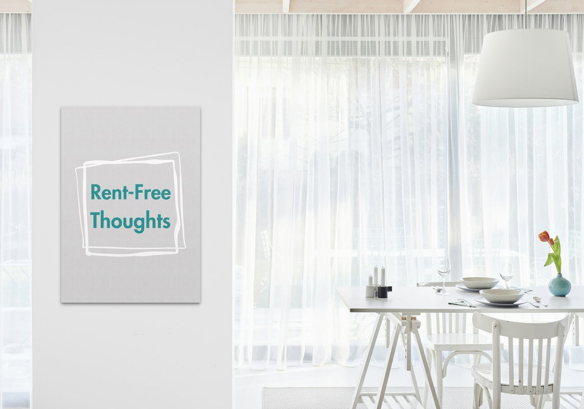 Rent Free Thoughts Teal Typography Gray Minimalist Trendy Slang Poster - Image 3
