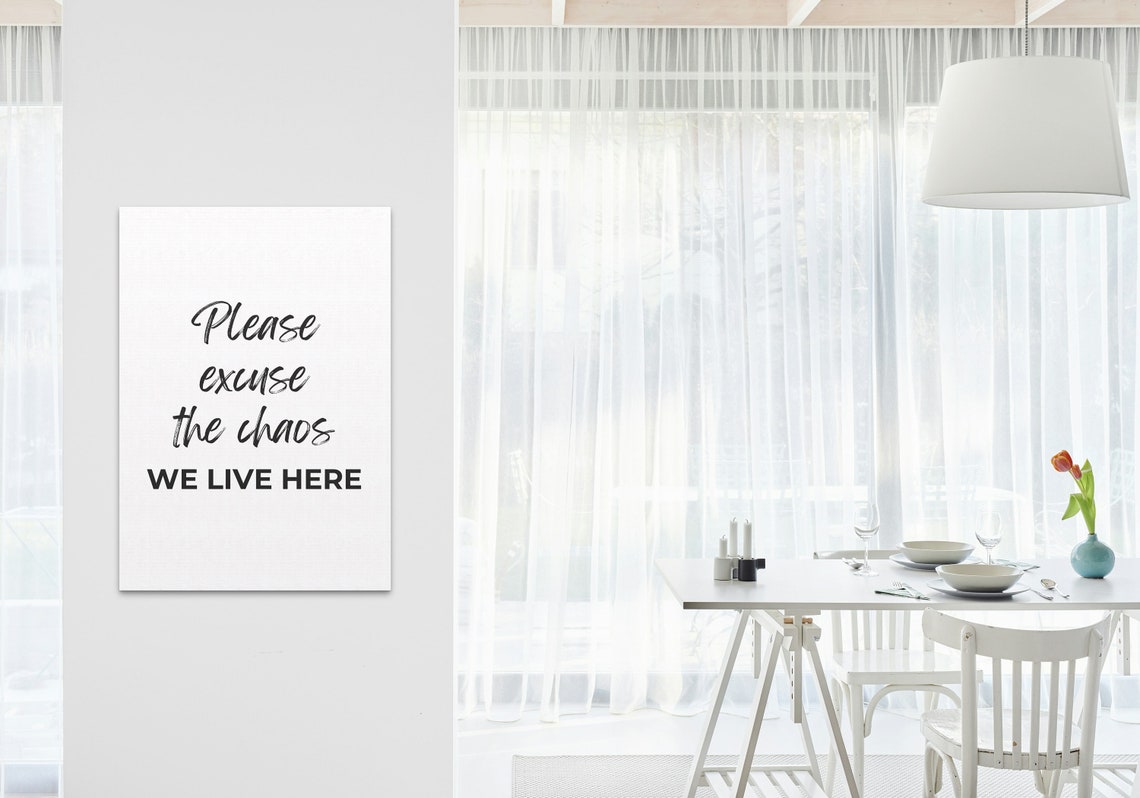 Please Excuse The Chaos We Live Here Modern Script Decor Poster - Image 3