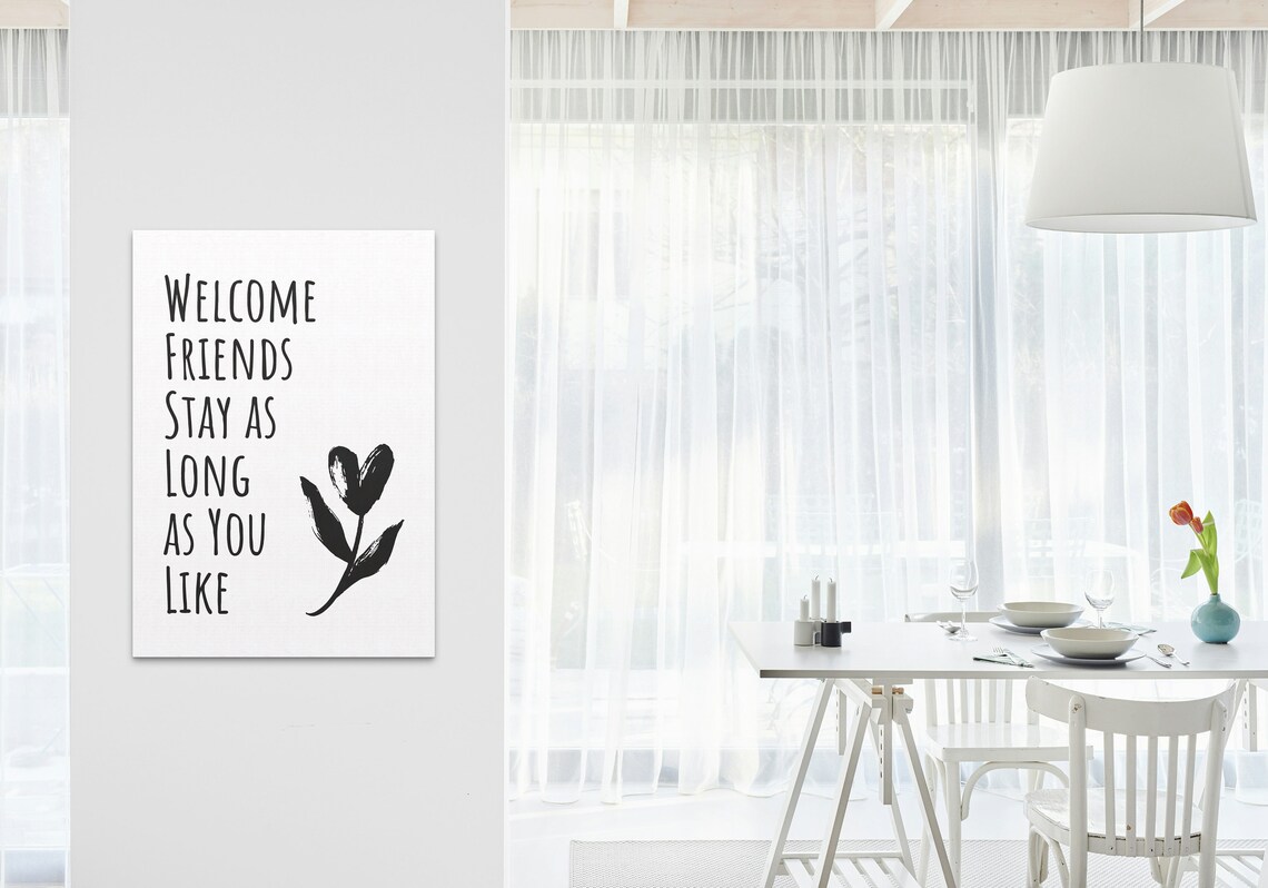 Welcome Friends Stay As Long As You Like Floral Brush Quote Poster - Image 3